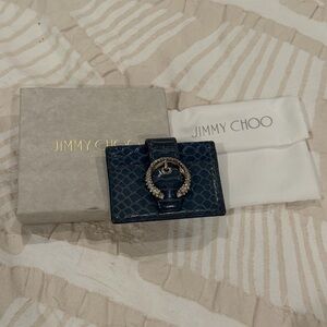 Jimmy Choo Umika Shiny Croc-Embossed Leather Card Holder With Crystal Buckle